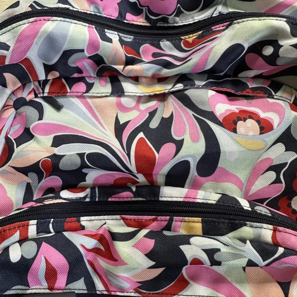 Vera Bradley Floral Paisley Canvas Backpack Pink Navy Grey Multi-Compartment